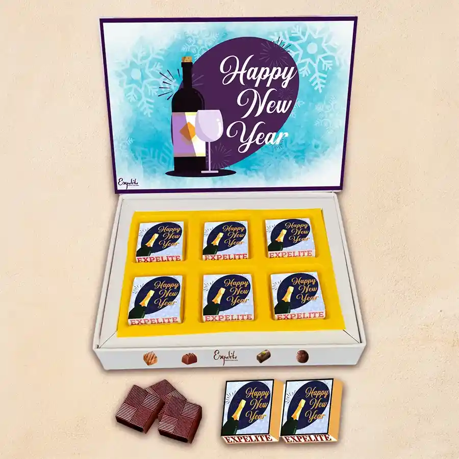 Box of 6 assorted chocolates in a New Year-themed package