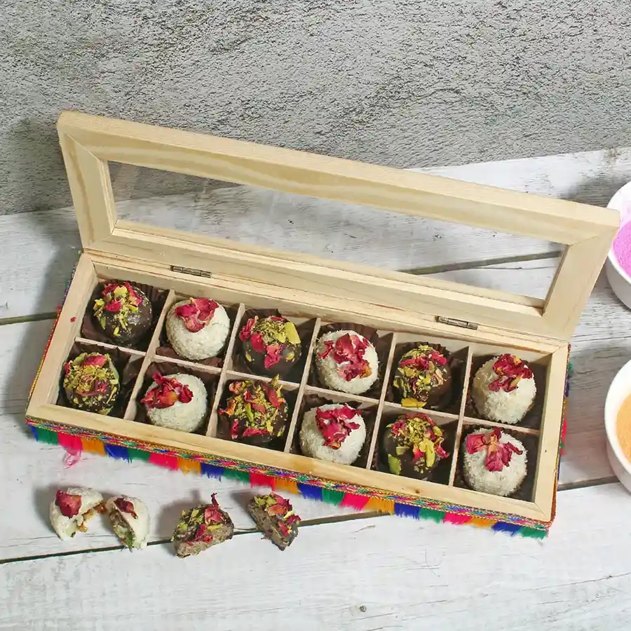 Ultimate Truffle Temptations Box featuring Thandai and Gulkand Pan Truffle Chocolates arranged beautifully in an elegant packaging.