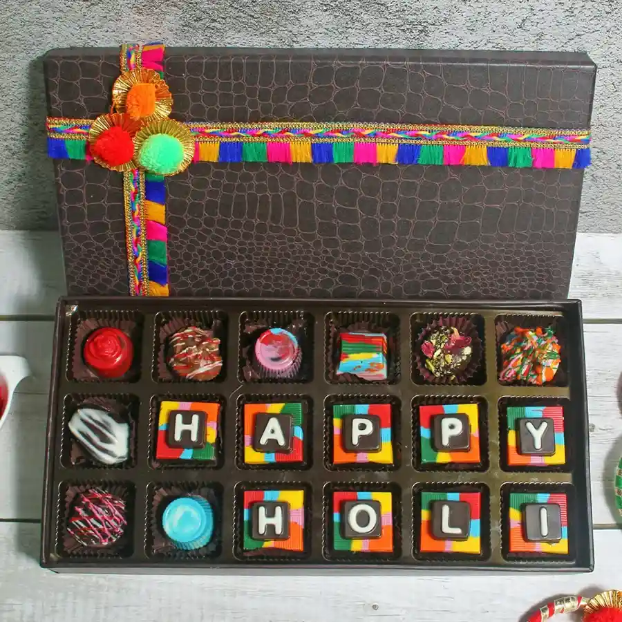 Decadent Chocolate Assortment Box with 18 handcrafted chocolates in various shapes and textures