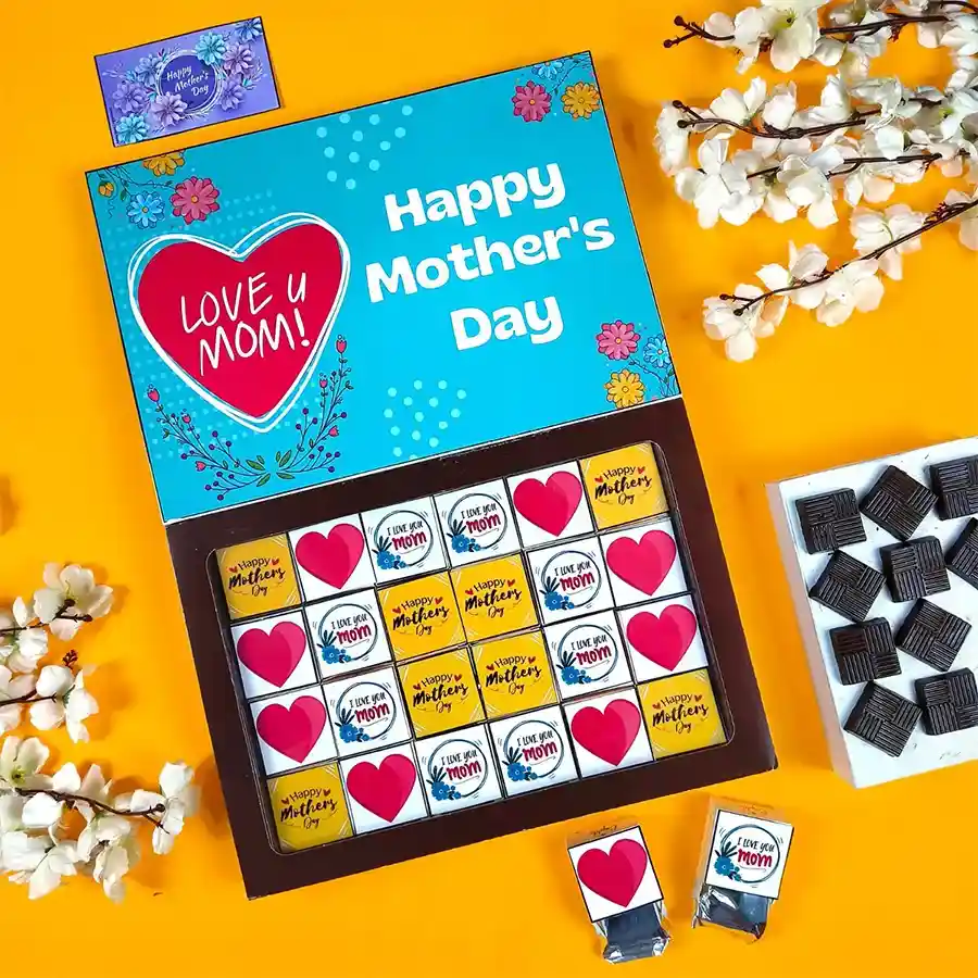 Yummy Mother's Day Chocolates Gift Box with 24 assorted chocolates and a heartfelt greeting card