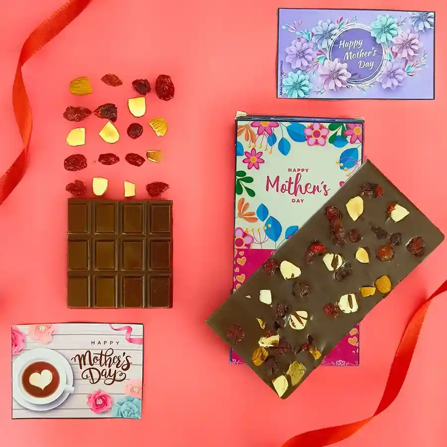 Marvelous Mother’s Day chocolate bar and greeting card duo on a colorful background