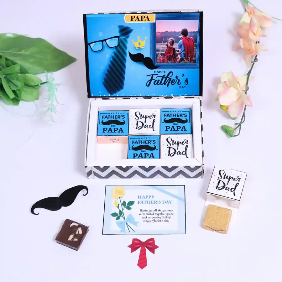 Ultimate Personalized Father's Day Choco Gift Box with assorted chocolates and a customizable photo and name