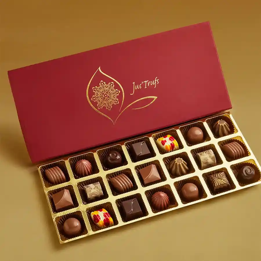 Luxurious Belgian Chocolate Collection in a stunning Mandala box containing 21 handcrafted praline truffles