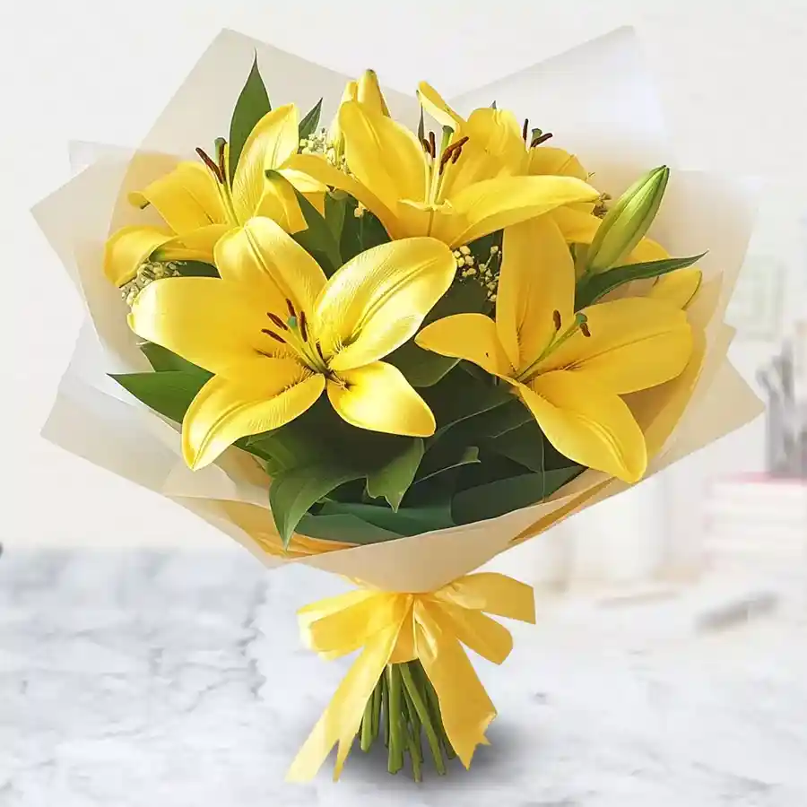 Beautiful bouquet featuring six blooming lilies, perfect for expressing love.