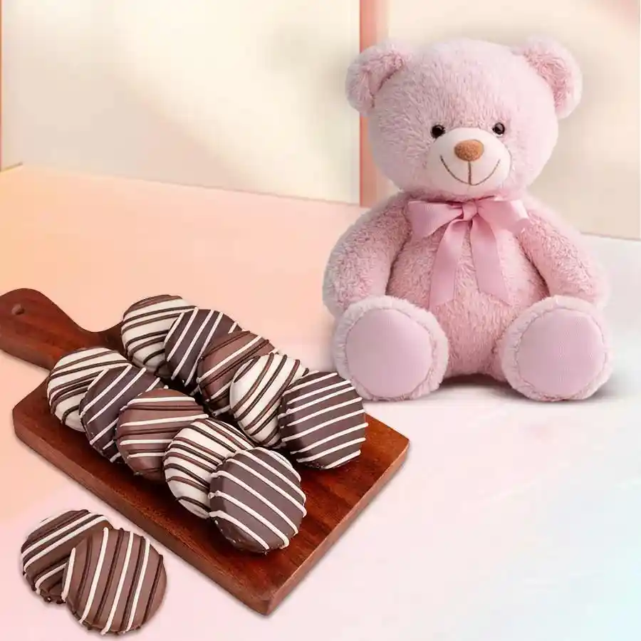 Tasty Oreo homemade chocolates with a cuddly teddy bear in a 100g pack