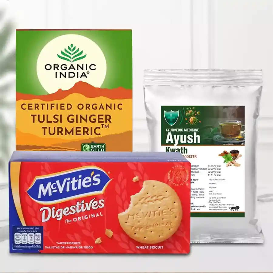 Exclusive Immunity Boosting Tea Hamper including organic tea bags, immunity booster, and digestive cookies