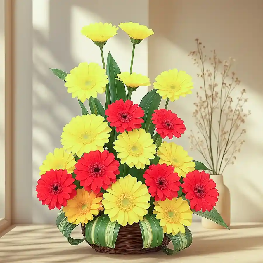 A vibrant bouquet of 20 multi-colored gerberas, perfect for celebrations and bringing joy.