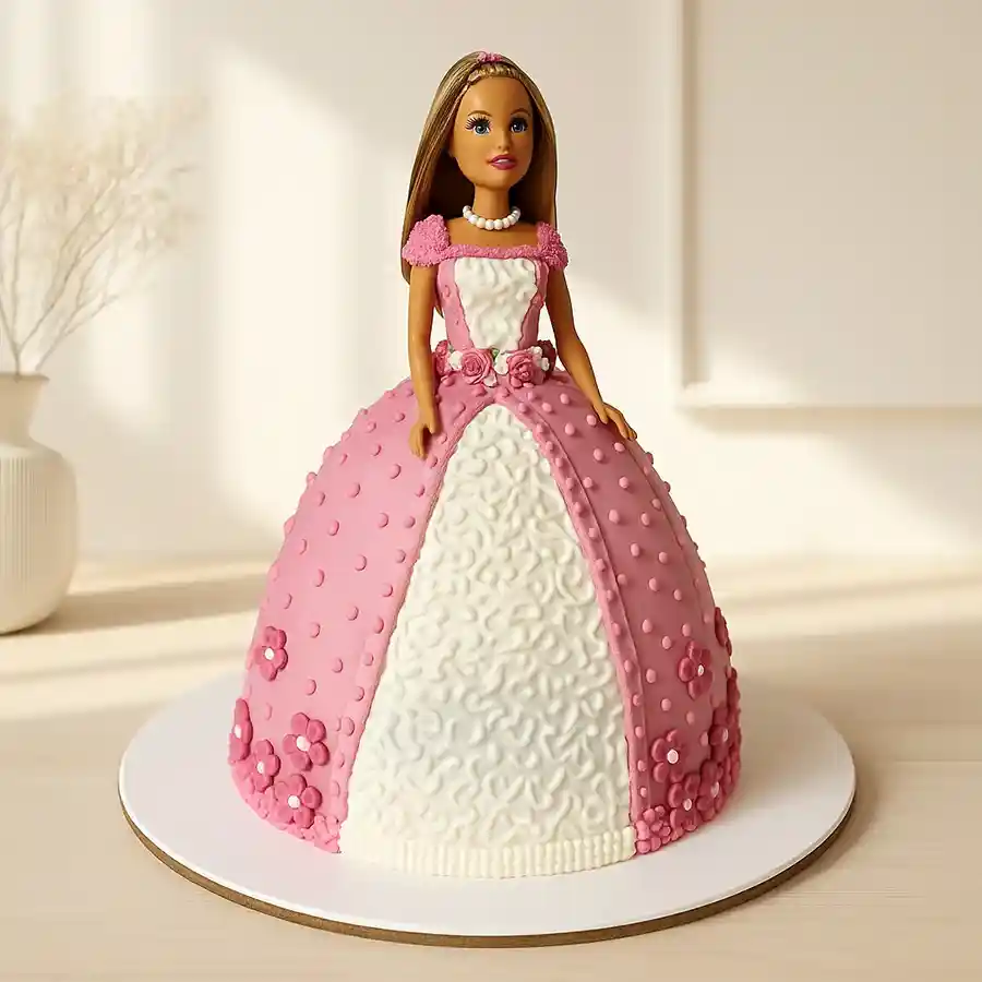 A beautifully designed 5 lbs Barbie Doll Cake, perfect for children's celebrations.