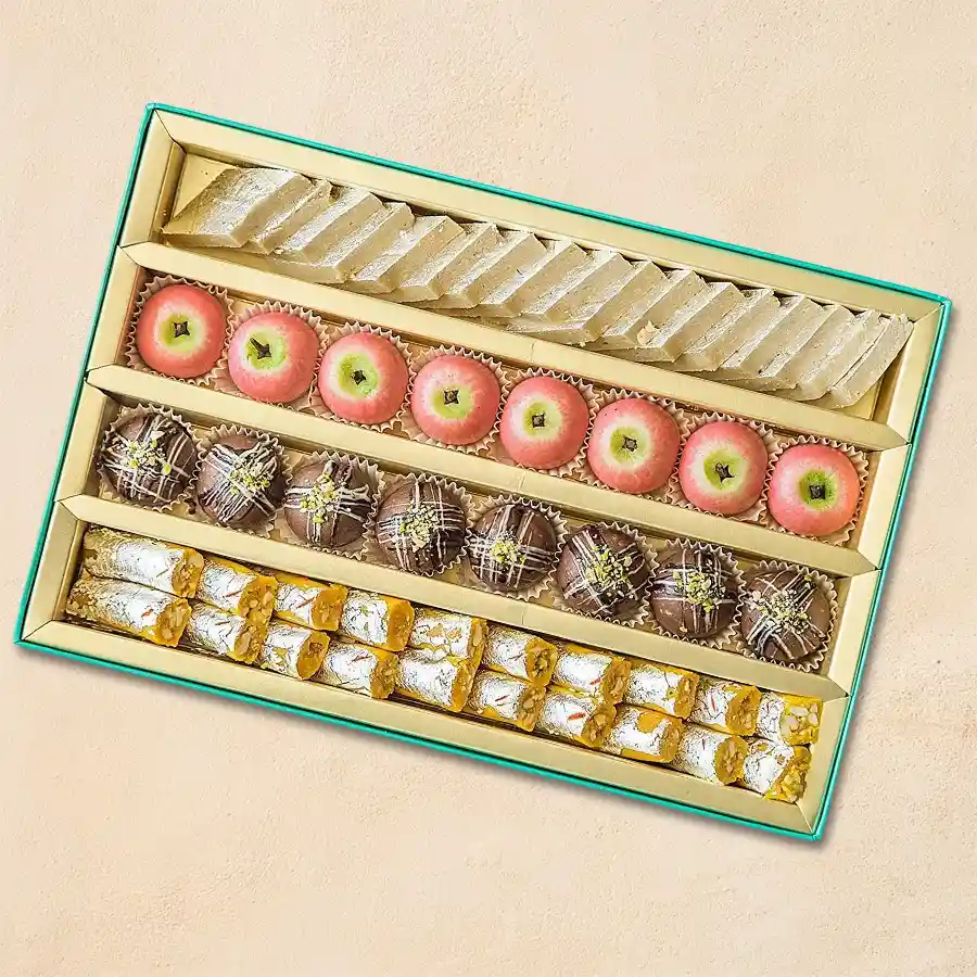 Haldiram's Gourmet Sweet Assortment featuring premium assorted sweets in a 1/2 kg package.