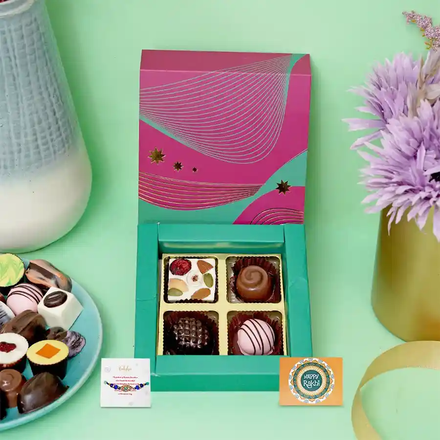 Tempting Treats Rakhi Surprise Box with Evil Eye Rakhi and assorted chocolates