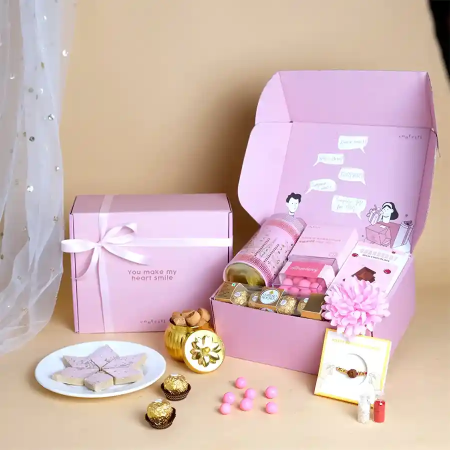 Gourmet Love: Divine Rakhi Collection with sweets and Rudraksha Rakhi.