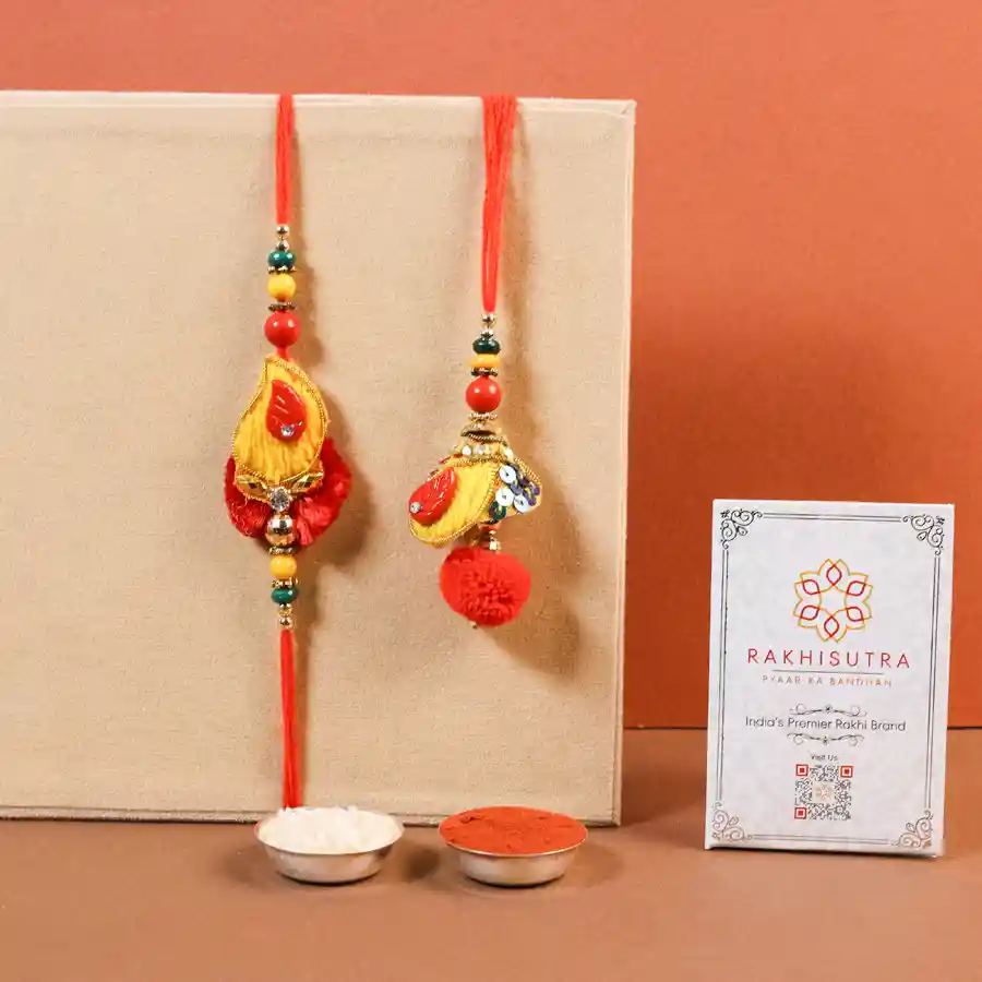 Beautifully crafted Bhaiya Bhabi Rakhi Set
