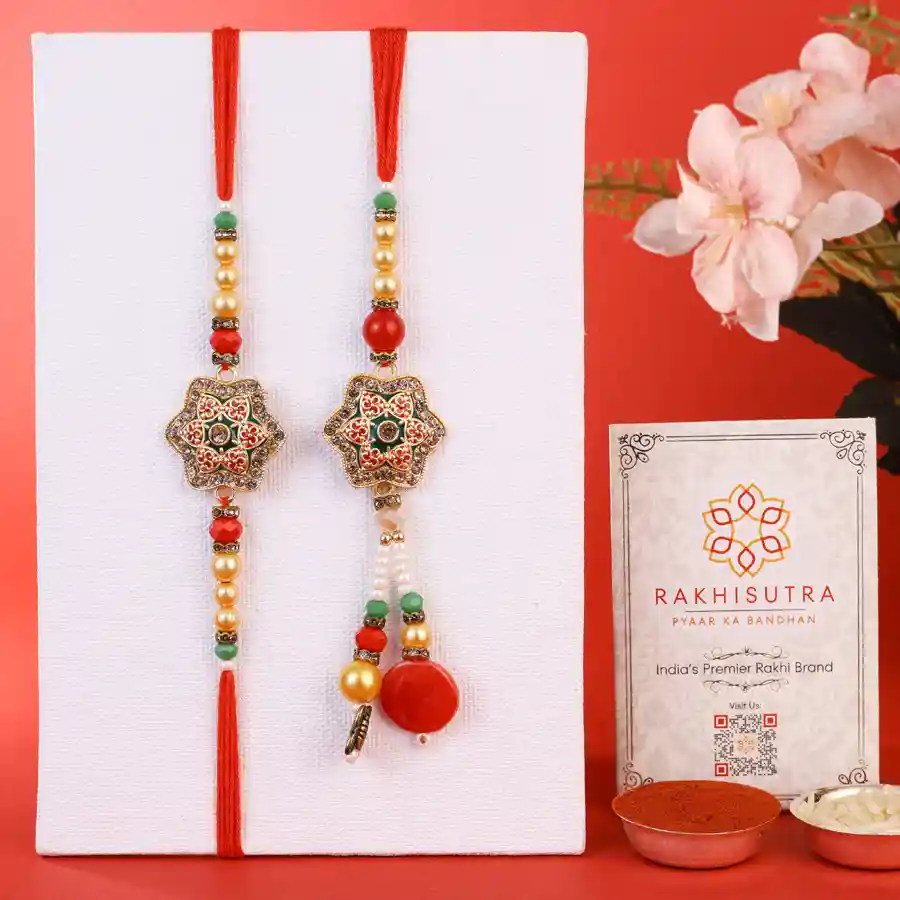 Elegant Rakhi Collection featuring Roli Tika and a Message Card