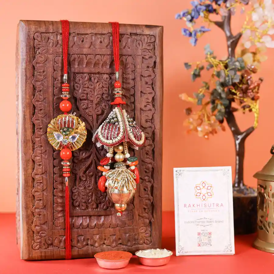 Traditional Bhaiya Bhabi Rakhi set with Roli Tika included