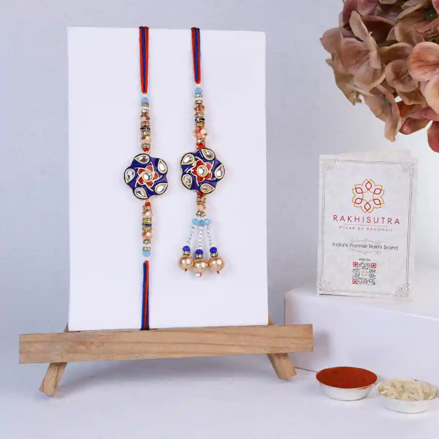 Festive Kundan Rakhi Set with Roli Tika and Message Card