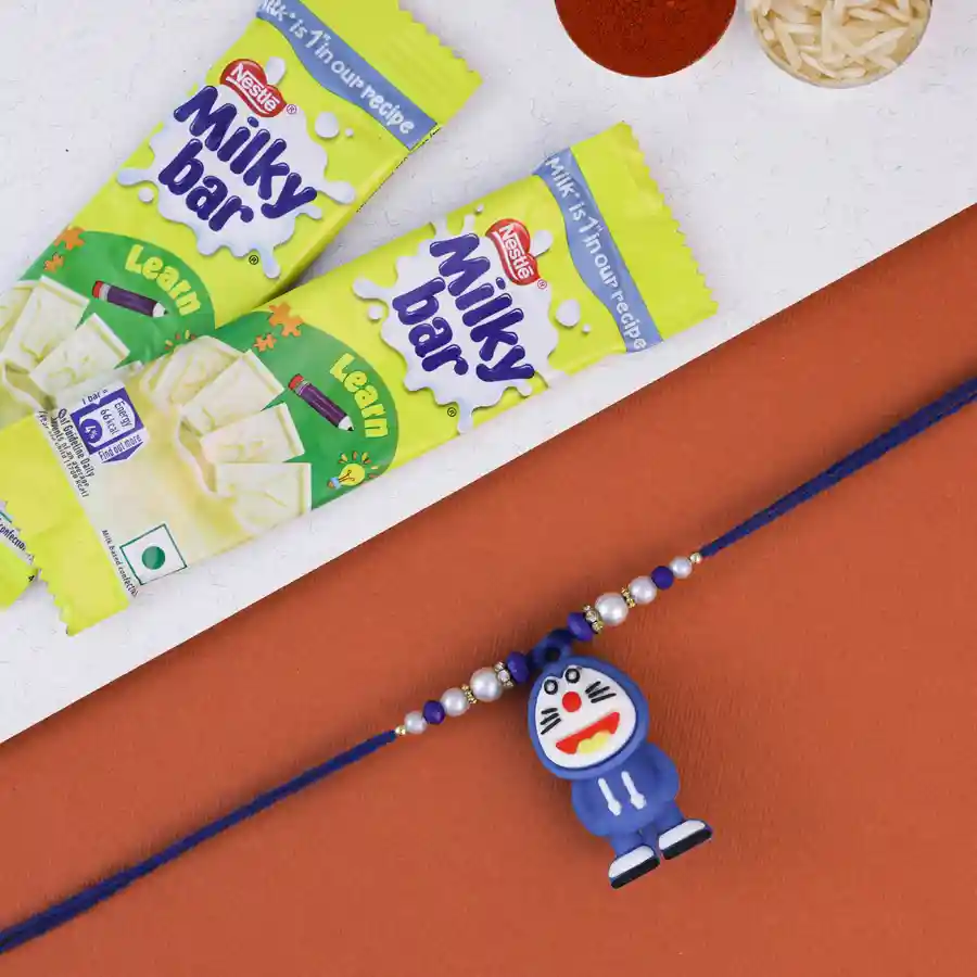 Charming Doremon Rakhi gift set with chocolates