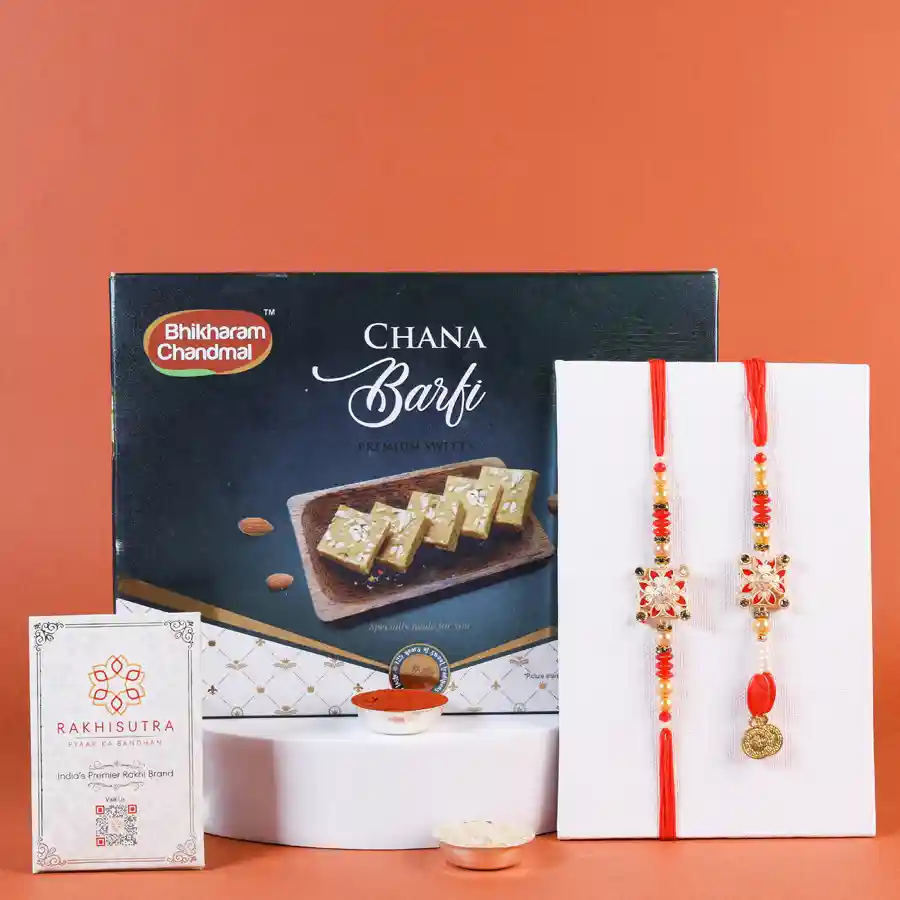 Elegant Bhaiya Bhabi Rakhi gift with sweets