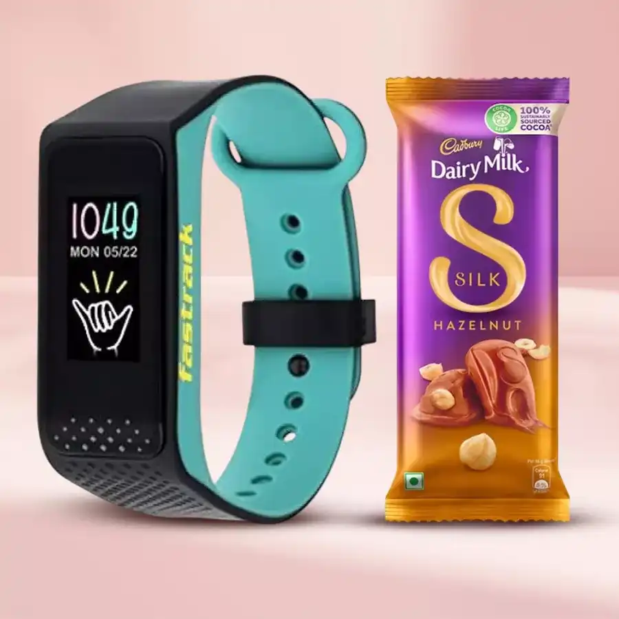 Activity Tracker and Cadbury Silk Hazelnut Chocolate Bar gift set.