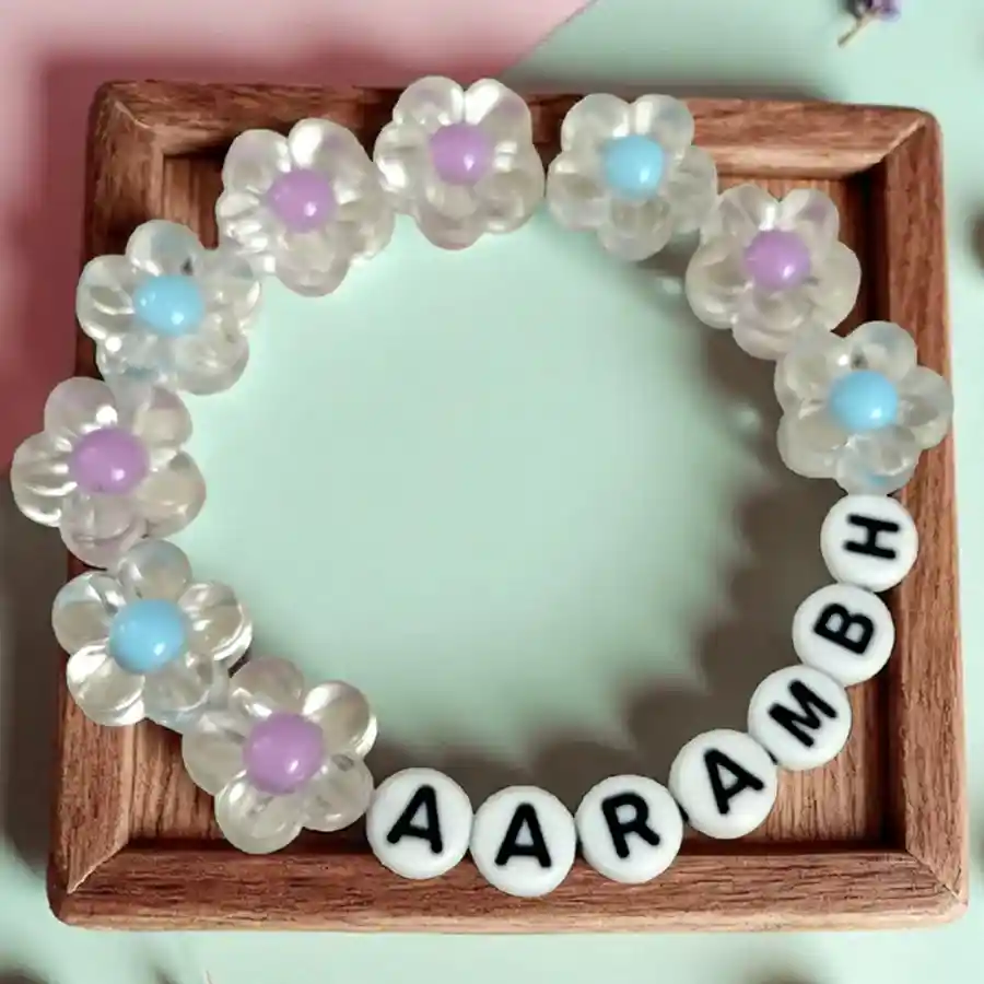 Sweet Personalized Flower Beads Rakhi Gift