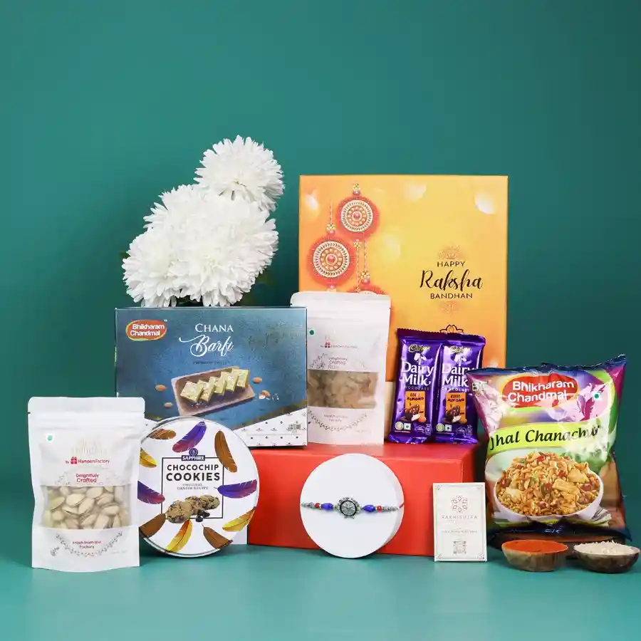 Quirky rakhi accompanied by festive snacks