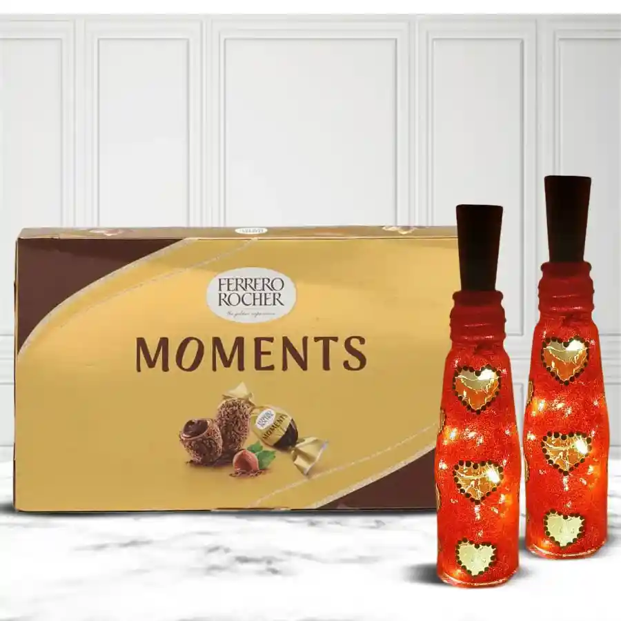 Decorative Bottle Art Lamp Set with Ferrero Rocher Chocolate gift arrangement
