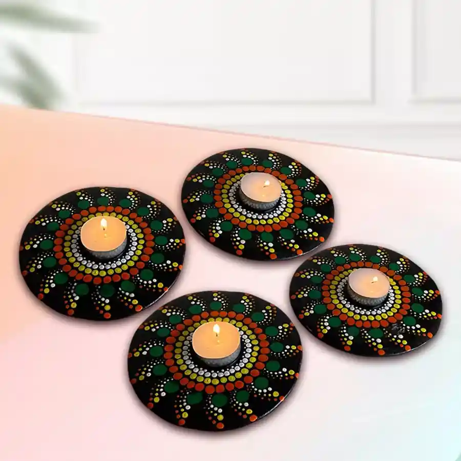 Handmade Dot Mandala Rangoli and Wax Diya Set for Diwali decoration