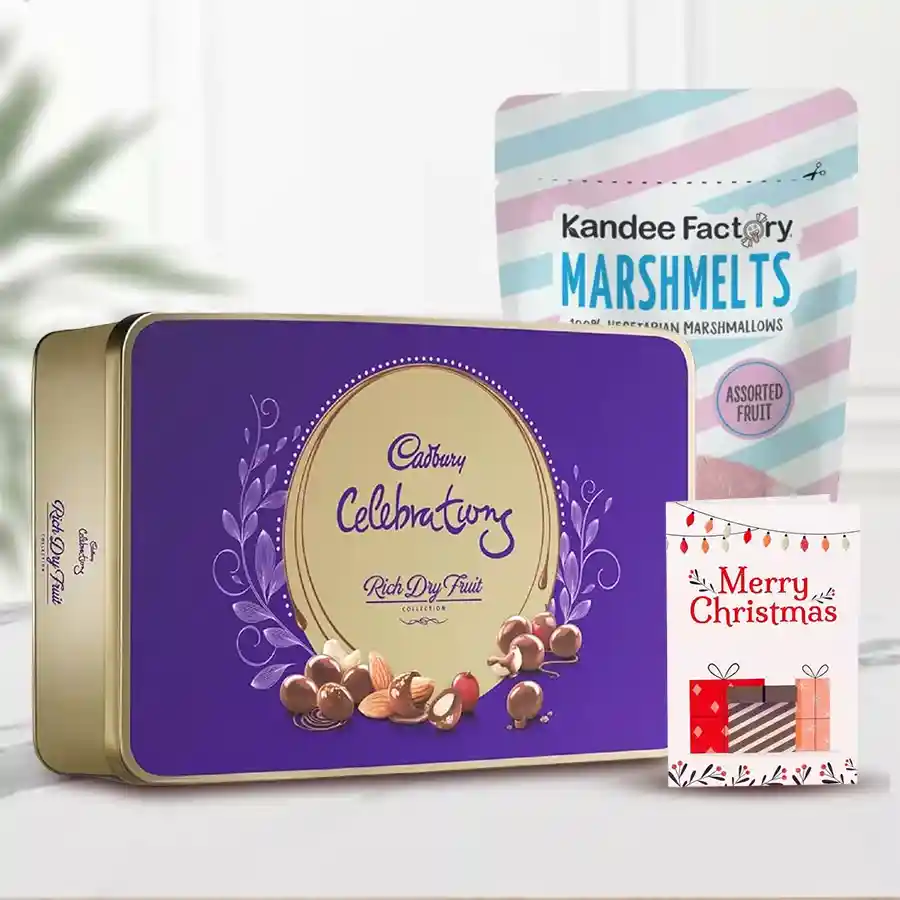 Exclusive Cadbury Dairy Milk Rich Dry Fruit Box and Marshmello Pack with a festive Xmas Greetings Card