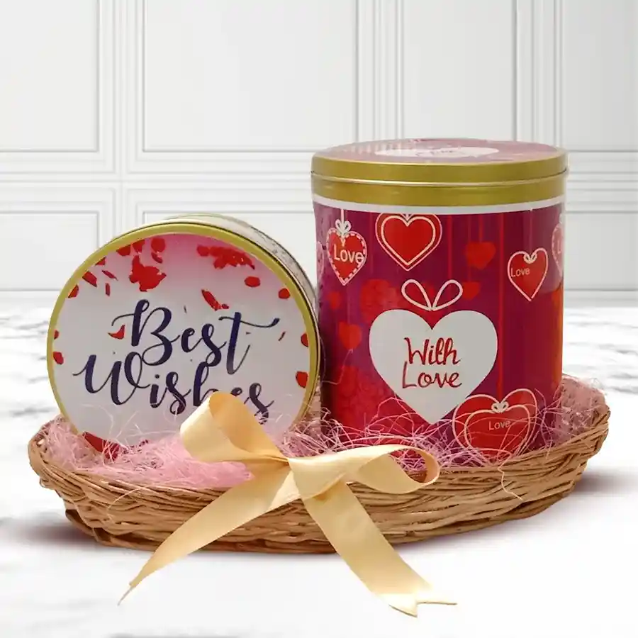Yummy Cookies Combo featuring Double Chocolate Delight cookies and Handmade Truffle Chocolates in a decorative tin box