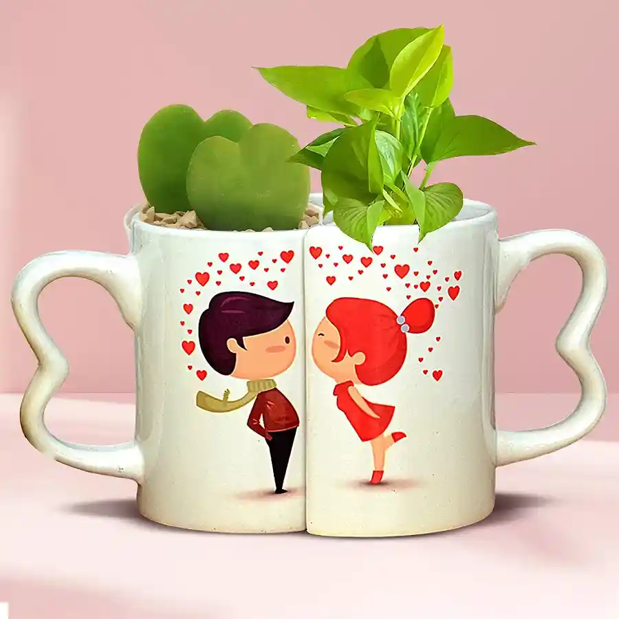Beautiful Couple Coffee Mug featuring Hoya Heart and Money Plant design