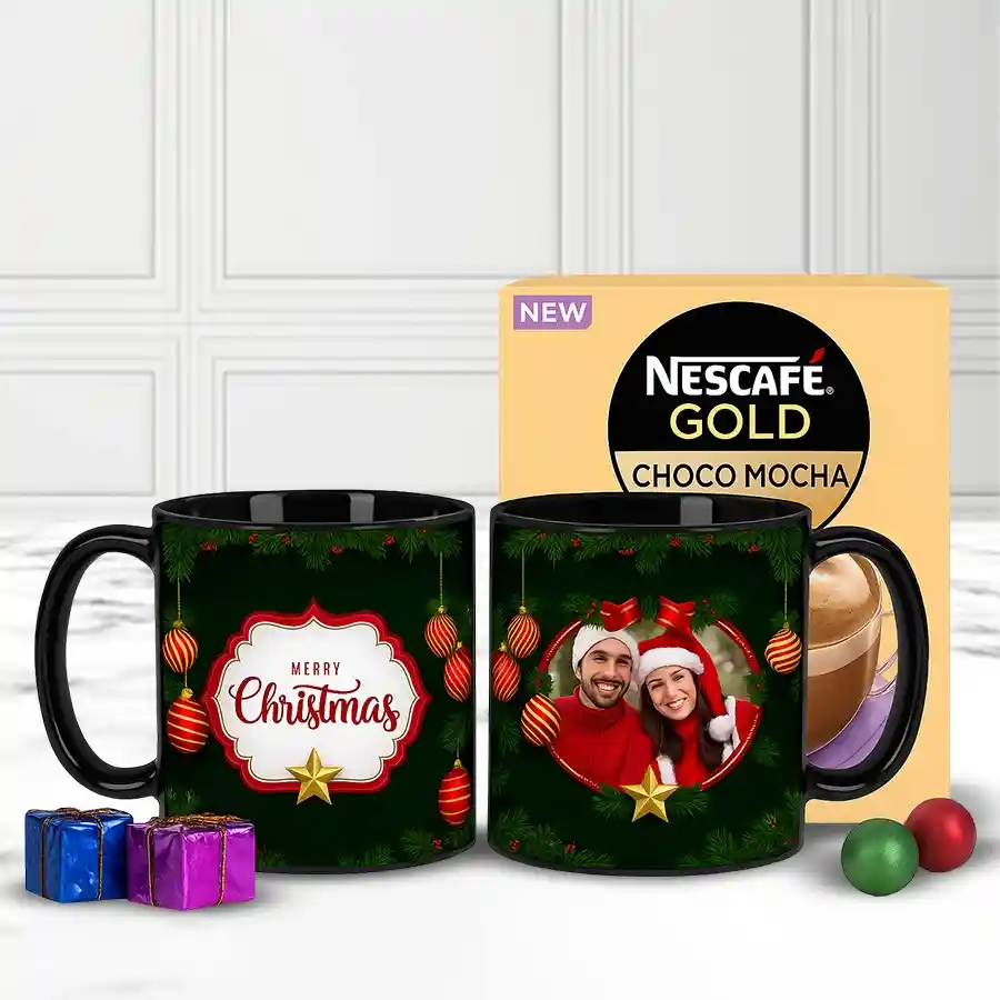 Ideal Personalized Gift set featuring Nescafe Gold Choco Mocha sachets and a Magical Merry Christmas Mug