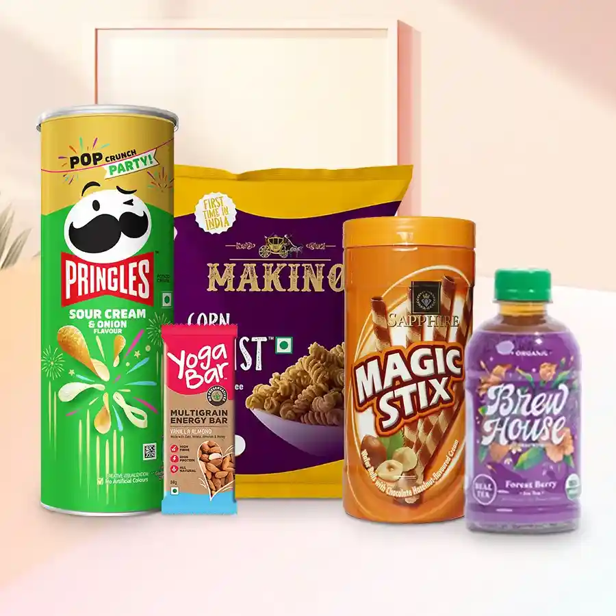 Party celebration gift combo featuring snacks and drinks for Christmas.