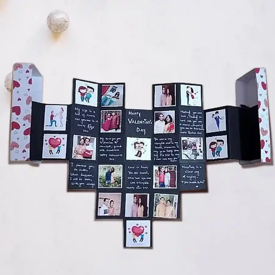 Astonishing Pop Out Heart Maze Card displaying personalized photos and heartfelt messages for Valentine's Day.