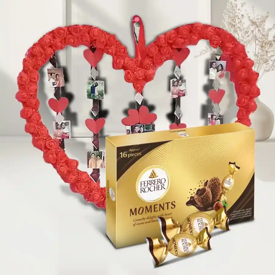 Brilliant Handmade Personalized Photo Love Frame with Ferrero Moments chocolates and multiple photos displayed