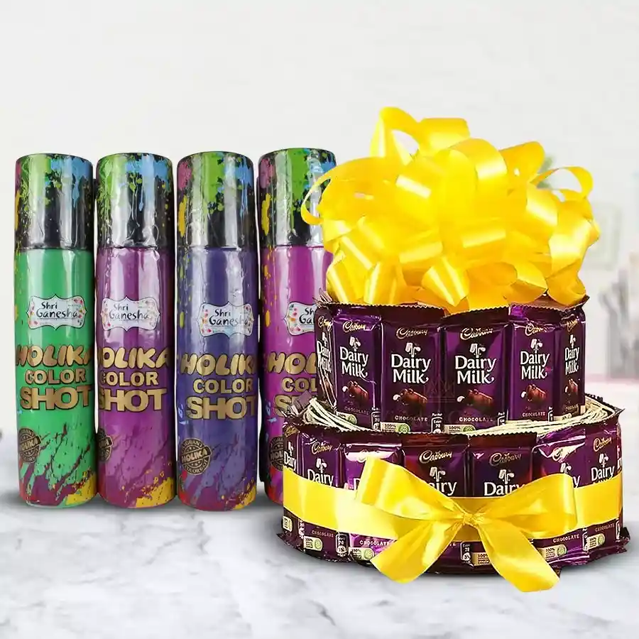 Cadbury Chocolates Tower with watercolors for Holi celebration