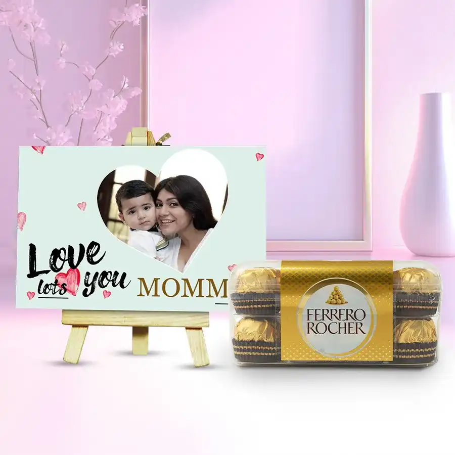Personalized photo tile with Ferrero Rocher chocolates for Mother's Day
