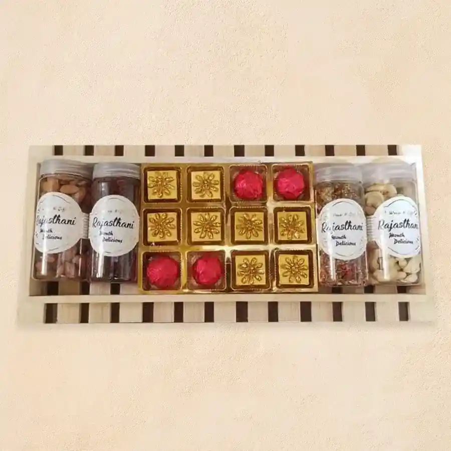 Blissful Tray of chocolates and dry fruits for Diwali celebration