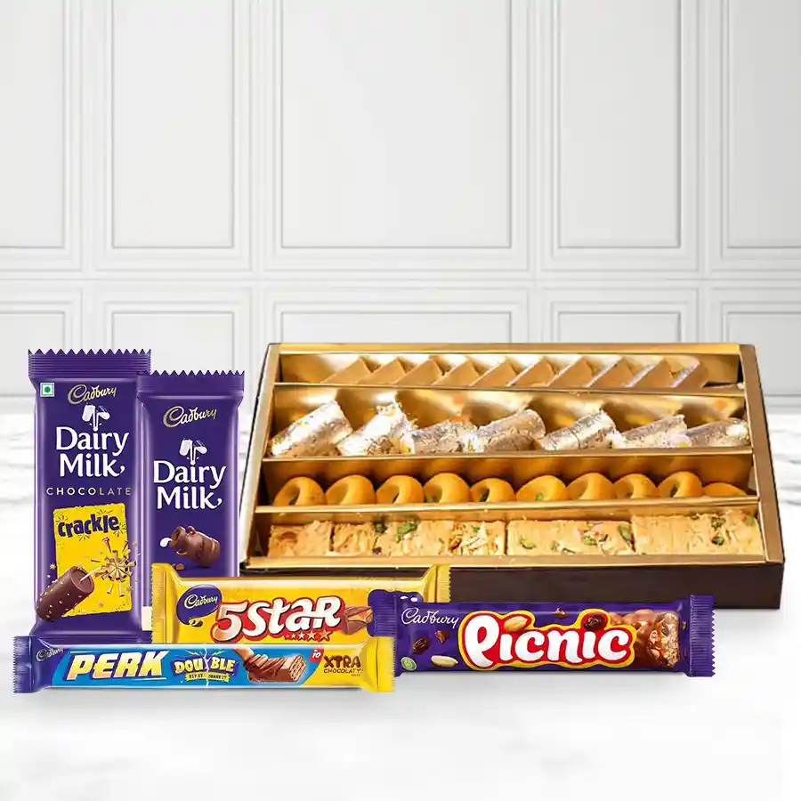 Assorted Haldirams sweets and Cadbury chocolates gift pack