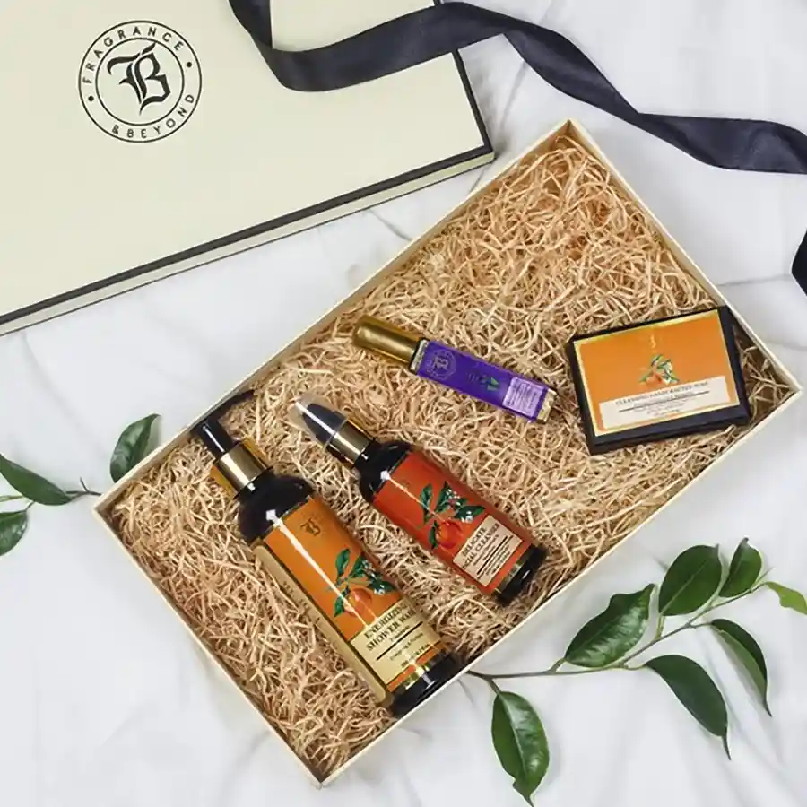 Fragrance N Beyond 4-piece Aromatherapy and Energizing Gift Combo with face cleanser, body wash, handmade soap, and aroma spray