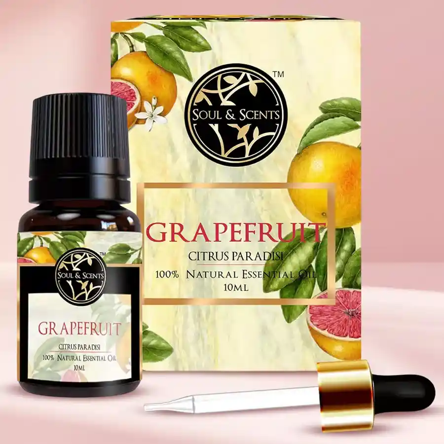 Grapefruit essential oil gift set with a 10ml bottle against a bright, uplifting background