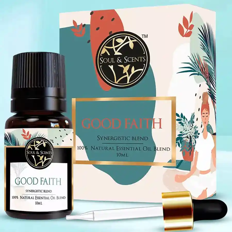 Pure N Good Faith Essential Oil 10ml bottle with a calming herbal design