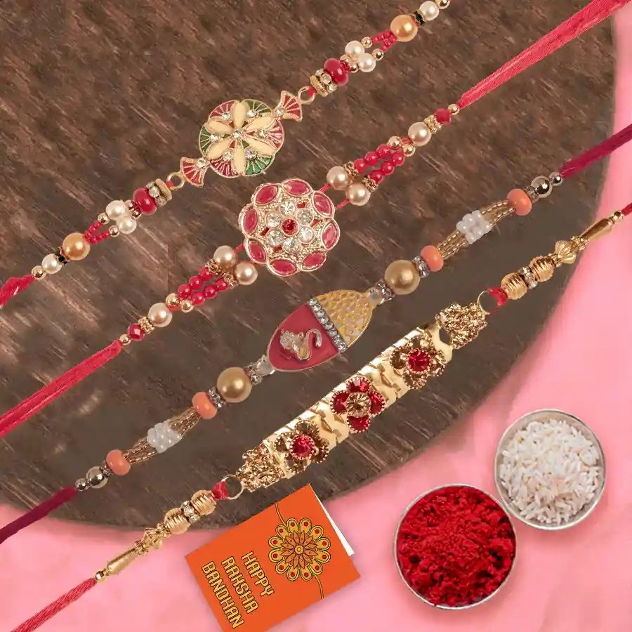 Attractive 4 Premium Fancy Diamond Kundan Rakhi