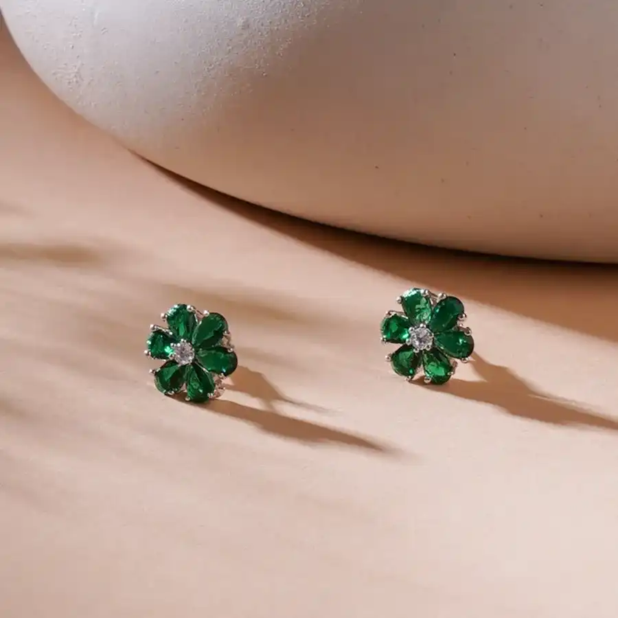 Vibrant Green Floral Earrings