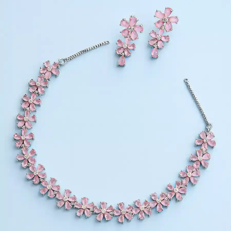 Fancy AD Studded Flower Jewellery Set