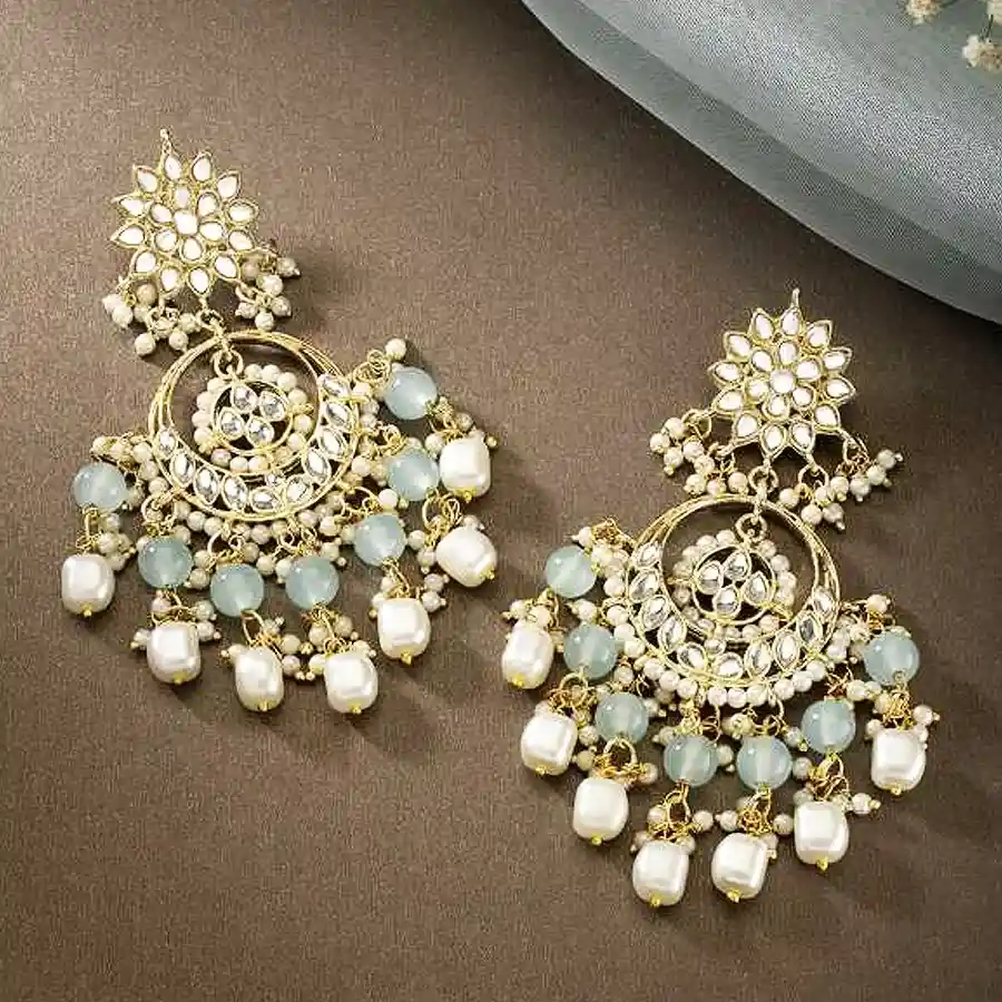 Classic Pearl Kundan Chandbali Earrings