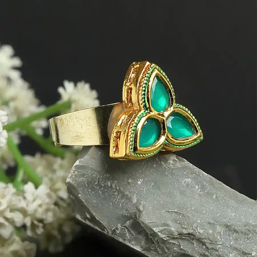 Glamorous Green Kundan Ring