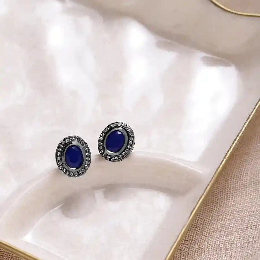 Elegant Kundan Blue Studs