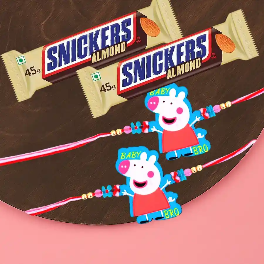 Classy Duel Peppa Pig Rakhi with Snickers Almond Bar