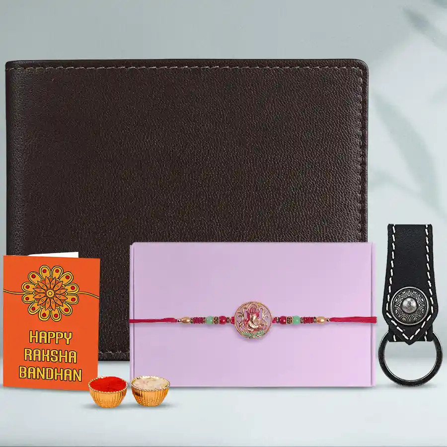 Ganesha Rakhi with Chic Leather Combo