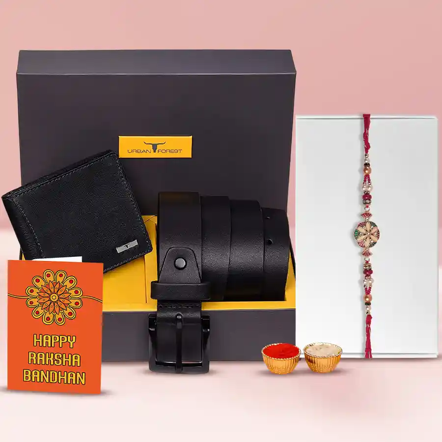 Kundan Rakhi N Sophisticated Leather Set