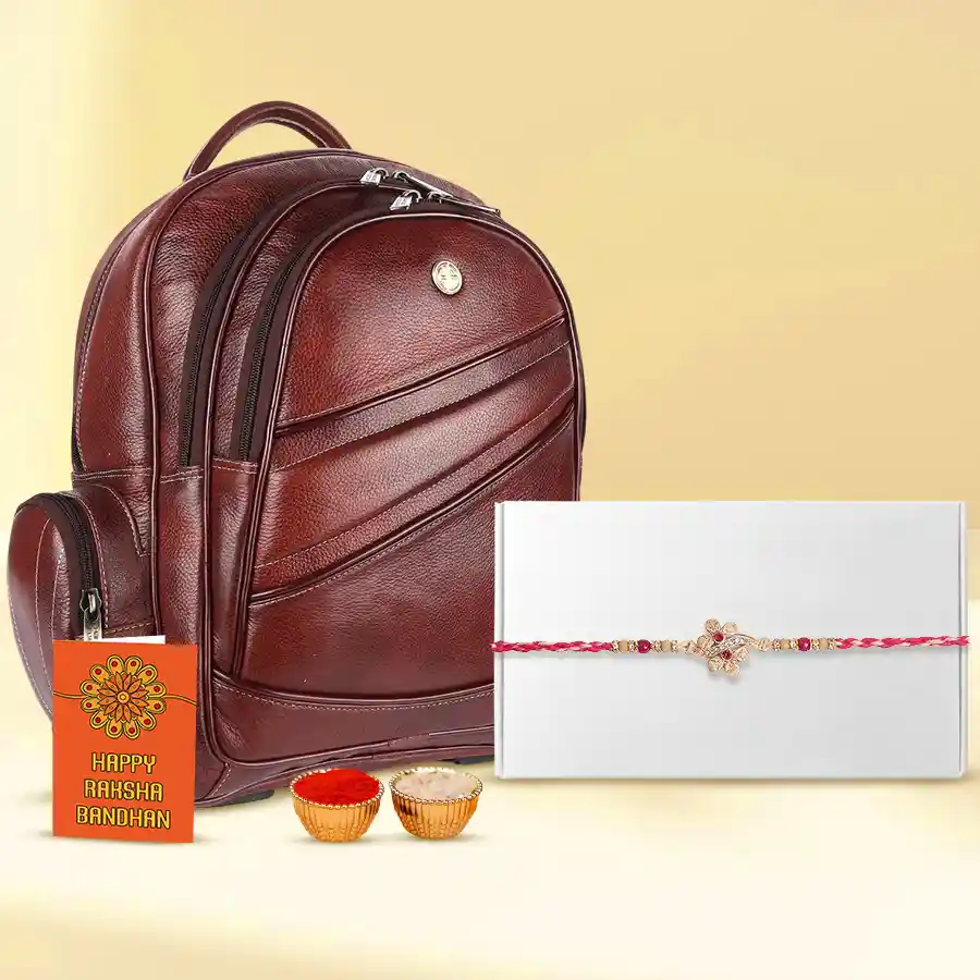 Fashionable Kundan Rakhi and Laptop Backpack Set